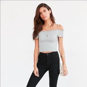 UO White Scrunch off the shoulder crop top